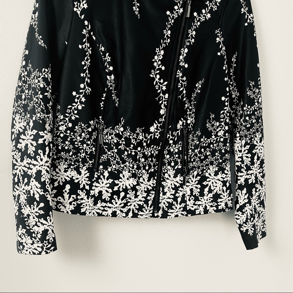 Alfani Floral Faux Leather Women Jacket Navy Blue and White Sz XS - Picture 7 of 14